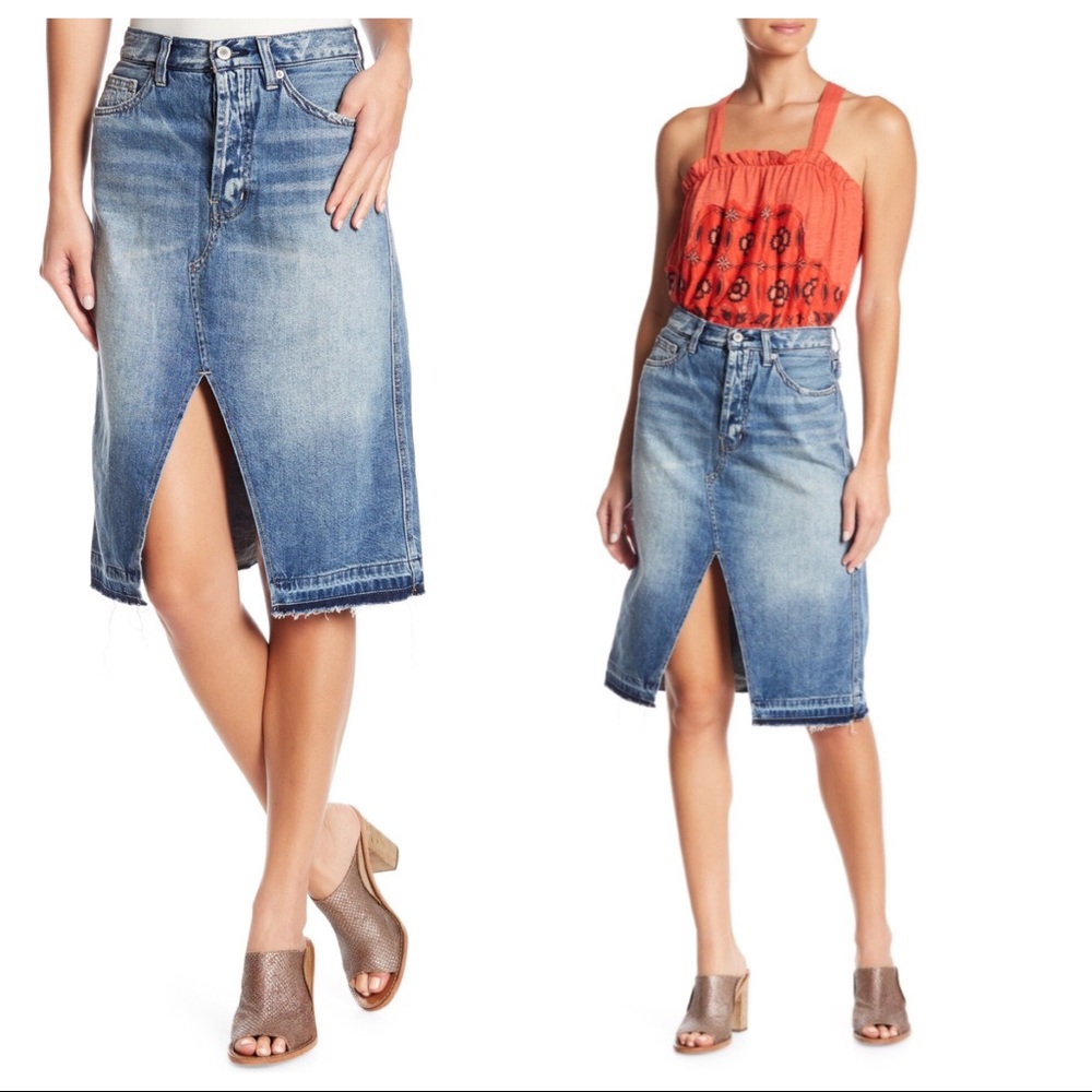 Free People Front Slit Denim Skirt